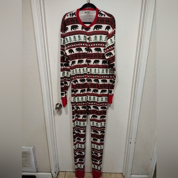 Lazy One Men's Christmas Bear Print  Long John Union Suit Pajamas Sz XL Holiday - Picture 1 of 7